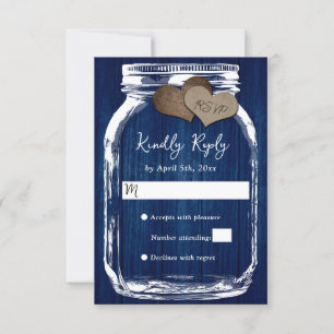 Cartons Réponse Mariage Pot Mason en Bois Bleu Marine