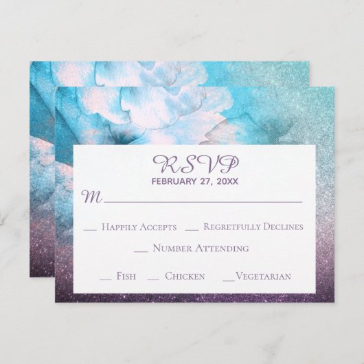 Cartons Réponse Mariage pourpre bleu d'aquarelle de parties (Devant / Derrière)