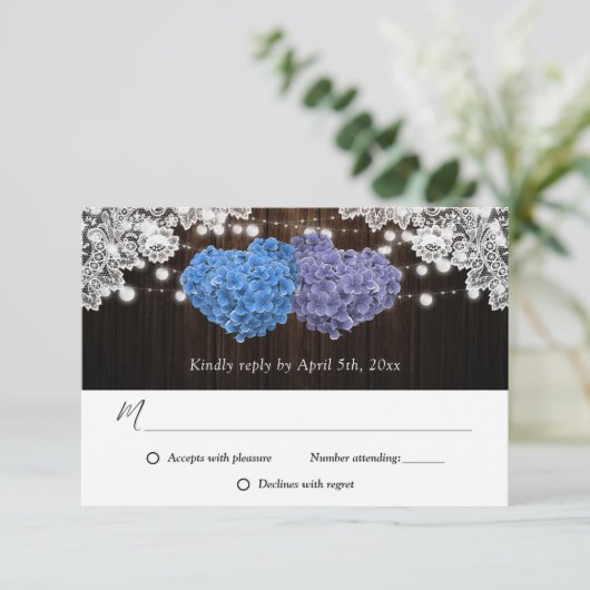 Cartons Réponse Mariage pourpre et bleu (Debout devant)