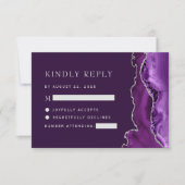 Cartons Réponse Mariage prune Agate argenté violet (Devant)