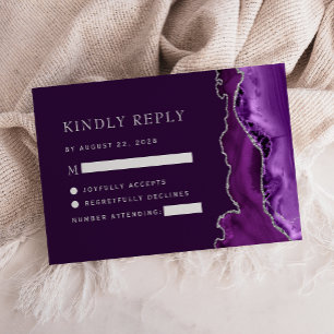 Cartons Réponse Mariage prune Agate argenté violet