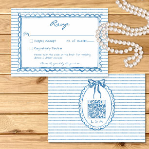 Cartons Réponse Mariage QR à rayure aquarelle bleue fantaisiste