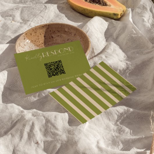 Cartons Réponse Mariage QR Code Argent Ancien Vert de Mousse Class