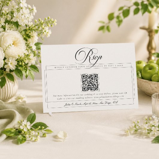 Cartons Réponse Mariage QR Code Calligraphie Ivoire Noir Classique