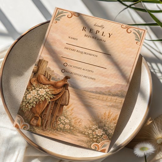 Cartons Réponse Mariage Ranch Western Rustique