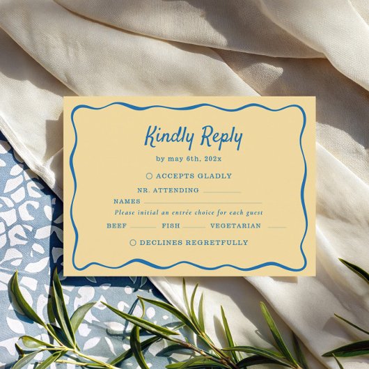 Cartons Réponse Mariage rayé jaune et bleu