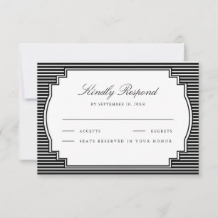 Cartons Réponse Mariage rayé noir et blanc