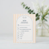Cartons Réponse Mariage rayé pêche et crème (Debout devant)
