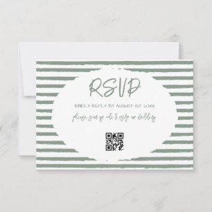 Cartons Réponse Mariage Rayures Blanches Vert Olive Vintage