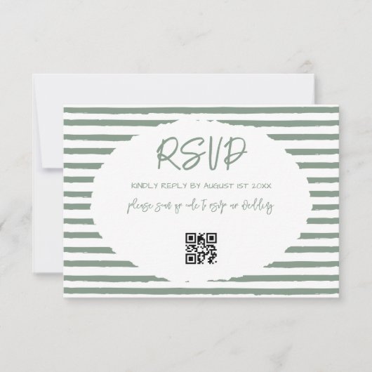 Cartons Réponse Mariage Rayures Blanches Vert Olive Vintage (Devant)