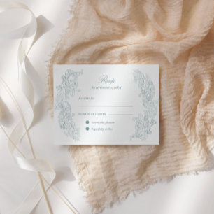 Cartons Réponse Mariage Régence au motif de crête bleu poussiéreux