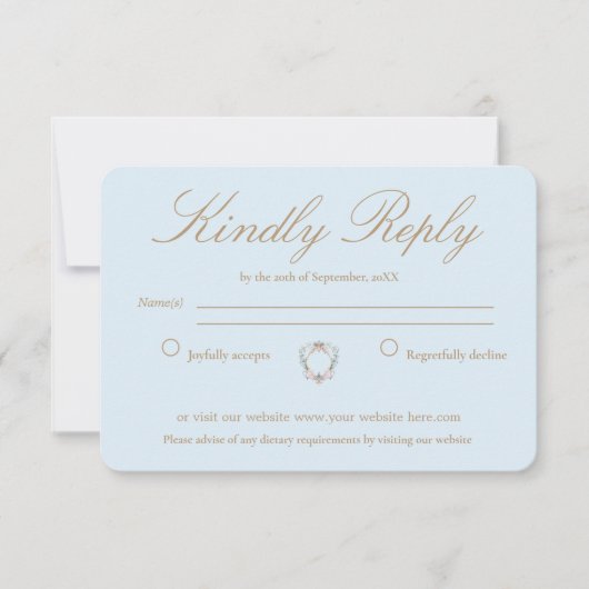 Cartons Réponse Mariage Regency Era Blue Monogramme Mariage élégan (Devant)