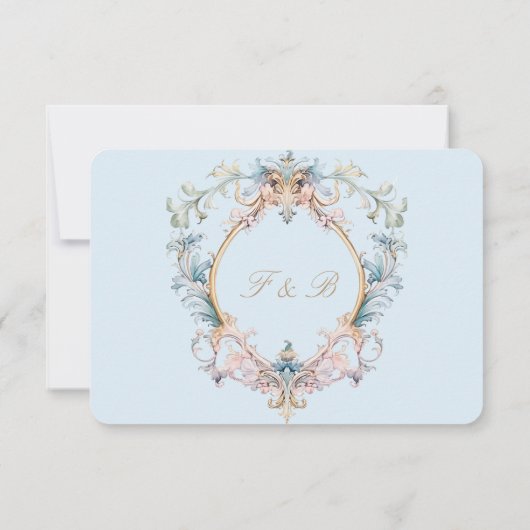 Cartons Réponse Mariage Regency Era Blue Monogramme Mariage élégan (Dos)