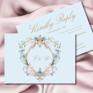 Cartons Réponse Mariage Regency Era Blue Monogramme Mariage élégan