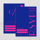 Cartons Réponse Mariage rétro Art déco bleu rose chic (Devant / Derrière)