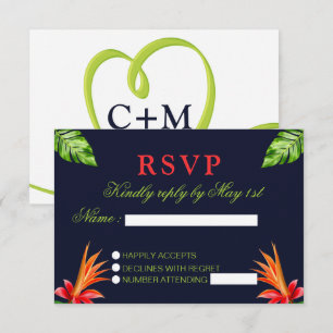 Cartons Réponse Mariage Rétro aux Feuilles et Fleurs Tropicales
