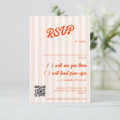 Cartons Réponse Mariage Rétro aux Rayures de Pêche et de Mandarine (Debout devant)