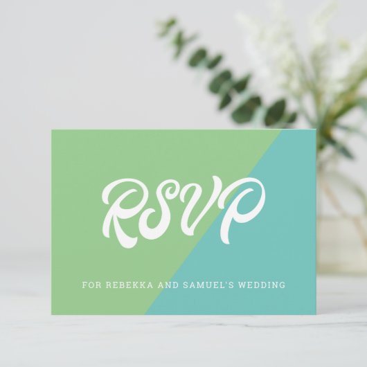 Cartons Réponse Mariage rétro bloc couleur vert et bleu (Debout devant)