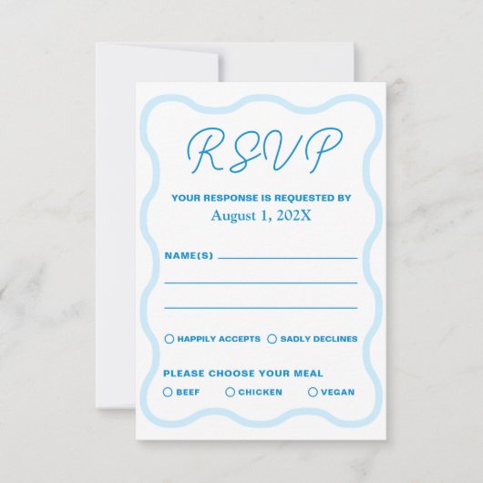 Cartons Réponse Mariage rétro Blue Wavy (Devant)