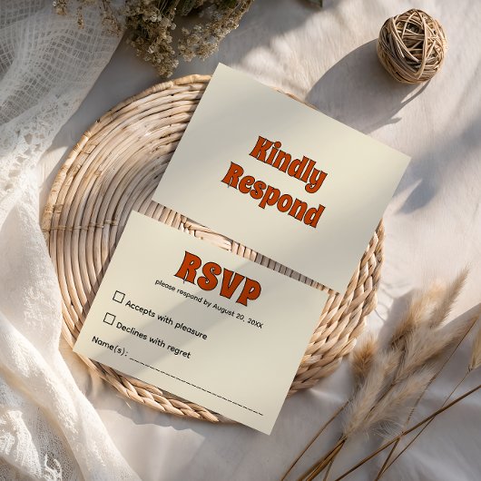 Cartons Réponse Mariage rétro funky orange brûlé