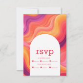 Cartons Réponse Mariage rétro groovy avec arche rose et orange (Devant)