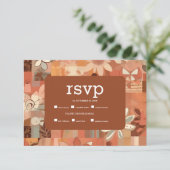 Cartons Réponse Mariage rétro groovy orange brûlé floral (Debout devant)