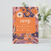 Cartons Réponse Mariage rétro groovy orange rose poudré violet (Debout devant)