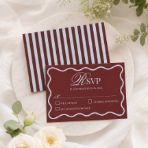 Mariage Rétro Rayures Bleu Glace et Bourgogne