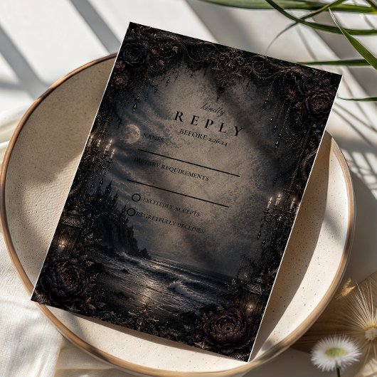 Cartons Réponse Mariage Romance Côtière Sombre