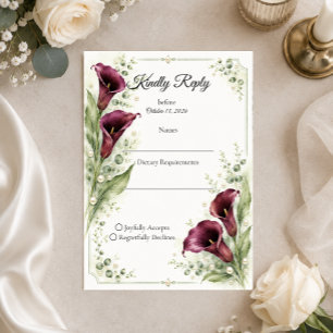 Cartons Réponse Mariage Romantique au Lys Callé Élégant Pourpre