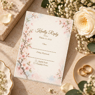 Cartons Réponse Mariage Romantique aux Fleurs de Cerisier