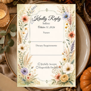 Cartons Réponse Mariage Romantique aux Fleurs Sauvages et Pastels