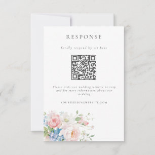 Cartons Réponse Mariage romantique bleu et rose pastel floral QR C