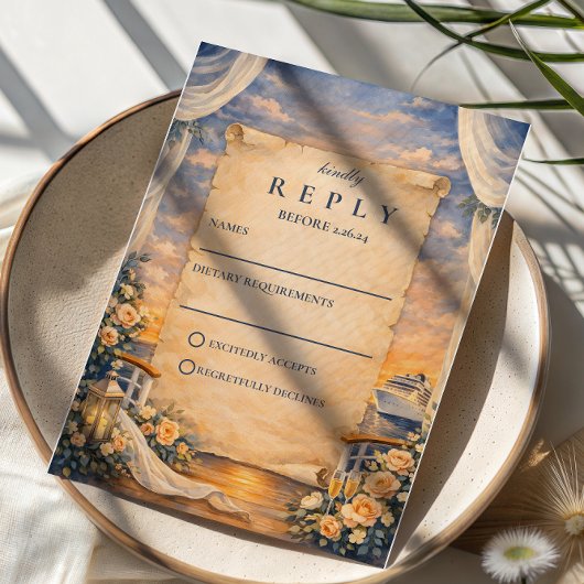 Cartons Réponse Mariage Romantique Croisière Coucher de Soleil