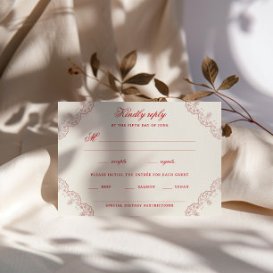 Cartons Réponse Mariage romantique rouge vintage chinoiserie