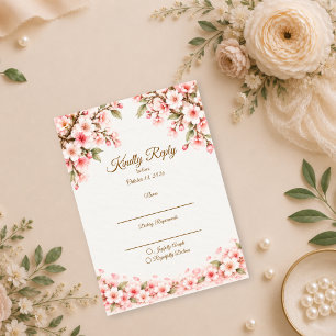 Cartons Réponse Mariage Romantique sous les Fleurs de Cerisier