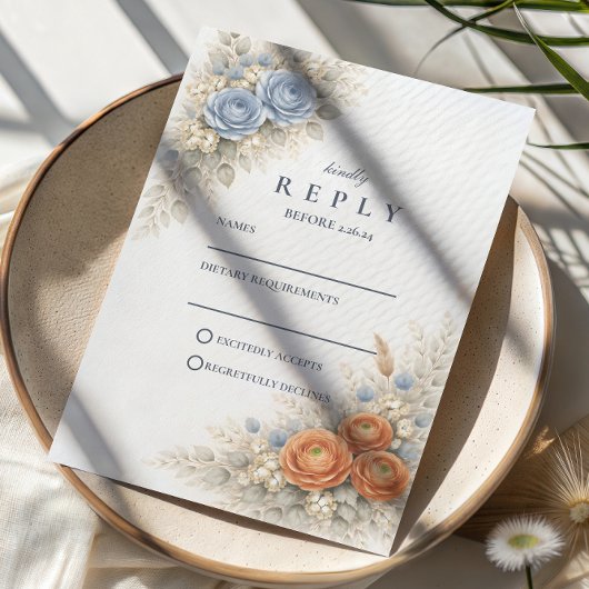 Cartons Réponse Mariage Rose Bleue Botanique