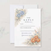 Cartons Réponse Mariage Rose Bleue Botanique (Devant)