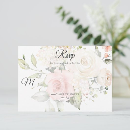 Cartons Réponse Mariage Rose couleur rose et blanc | (Debout devant)