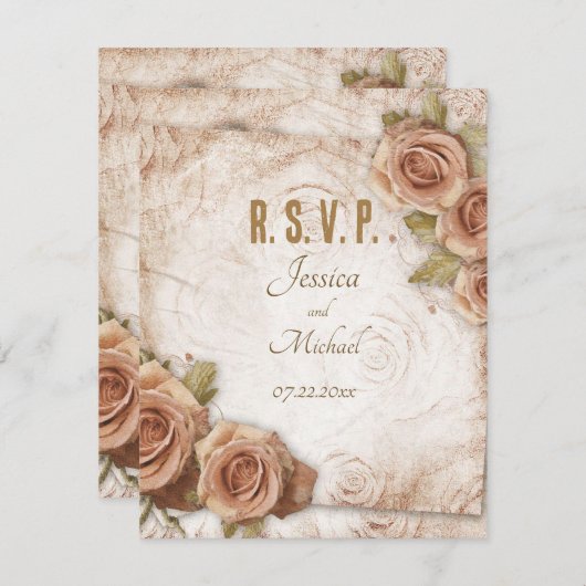 Cartons Réponse Mariage Rose de couleur douce (Devant / Derrière)