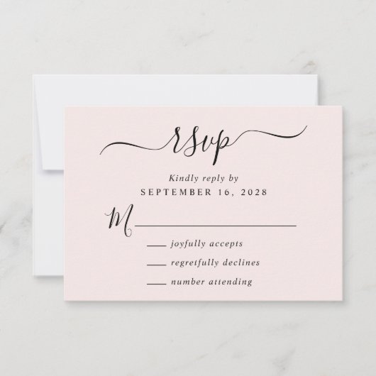 Cartons Réponse Mariage rose de script chic (Devant)