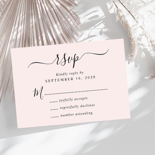 Cartons Réponse Mariage rose de script chic