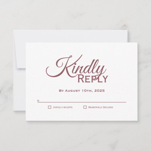 Cartons Réponse Mariage rose Dusty simple et élégant (Devant)