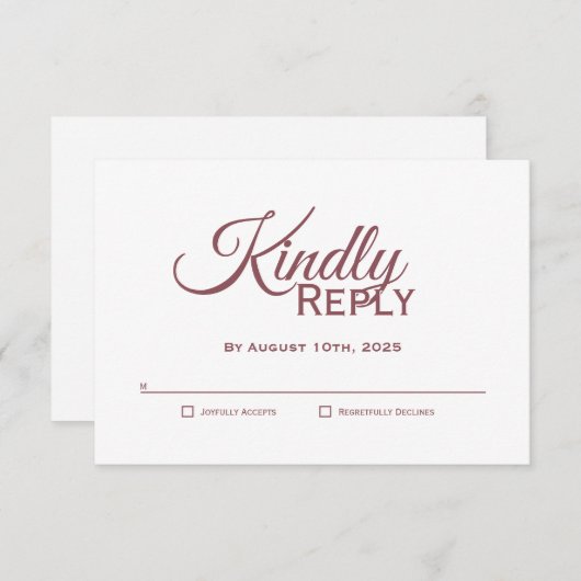 Cartons Réponse Mariage rose Dusty simple et élégant (Devant / Derrière)