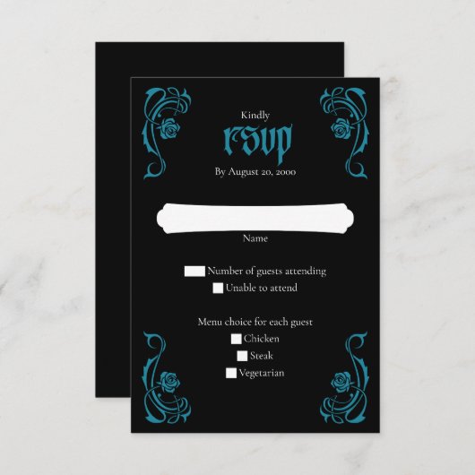 Cartons Réponse Mariage Rose élégant gothique (Devant / Derrière)