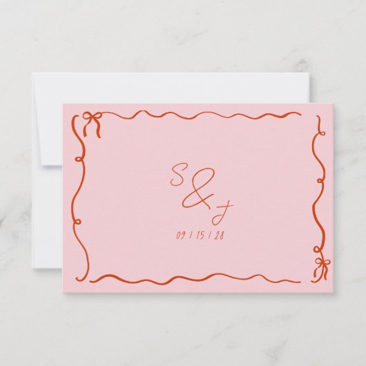 Cartons Réponse Mariage rose et rouge à griffes à main rétro (Devant)