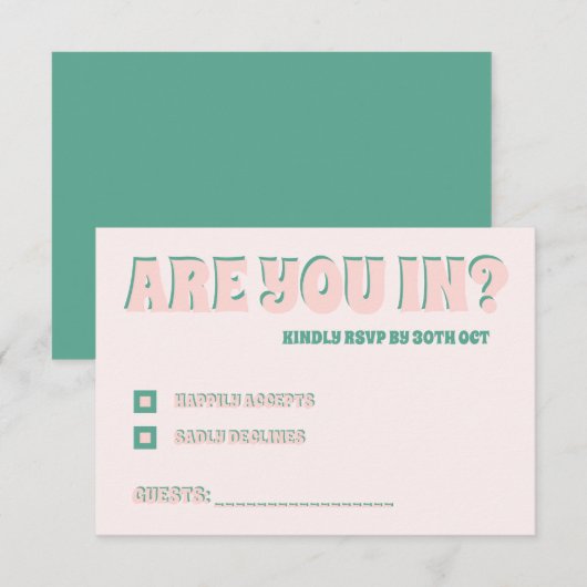 Cartons Réponse Mariage rose et vert ondulé (Devant / Derrière)