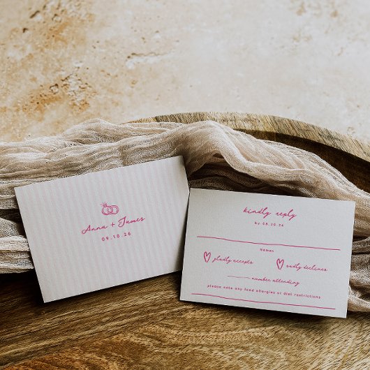 Cartons Réponse Mariage rose gribouillé