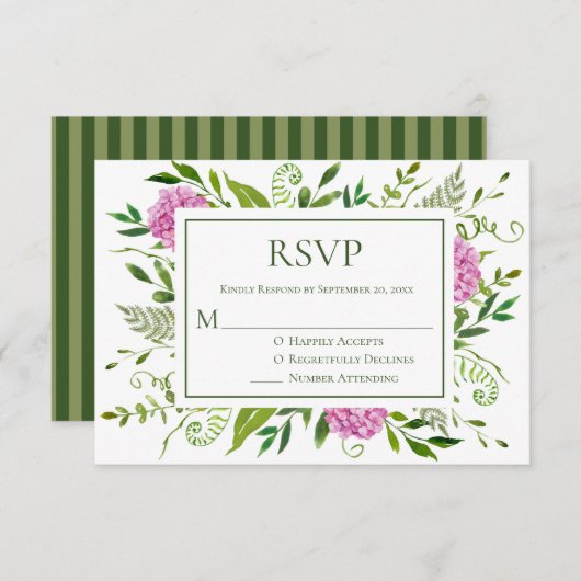 Cartons Réponse Mariage rose Hydrangea (Devant / Derrière)