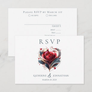 Cartons Réponse Mariage Rose Moderne en Forme de Coeur